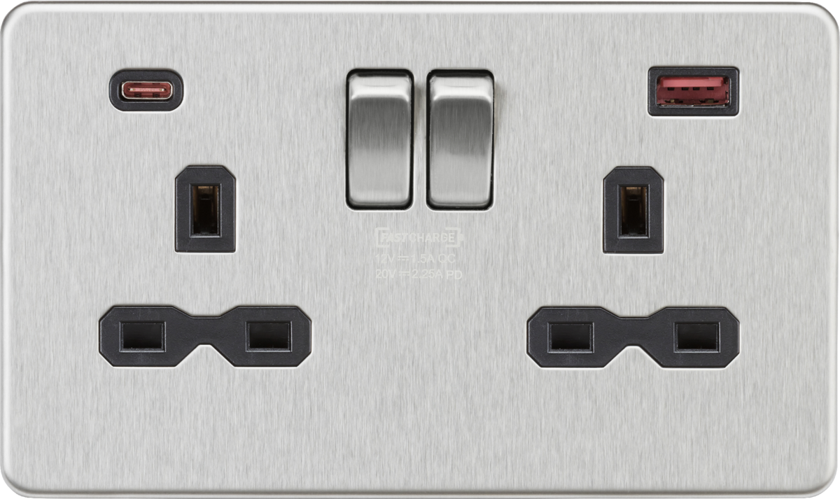 thumbnail image 2 of LUXUS-TIME Black Aluminium Flush Mount Socket – 2 Outlets + USB (Type A & C), 20W, Child Safe 2 of 5